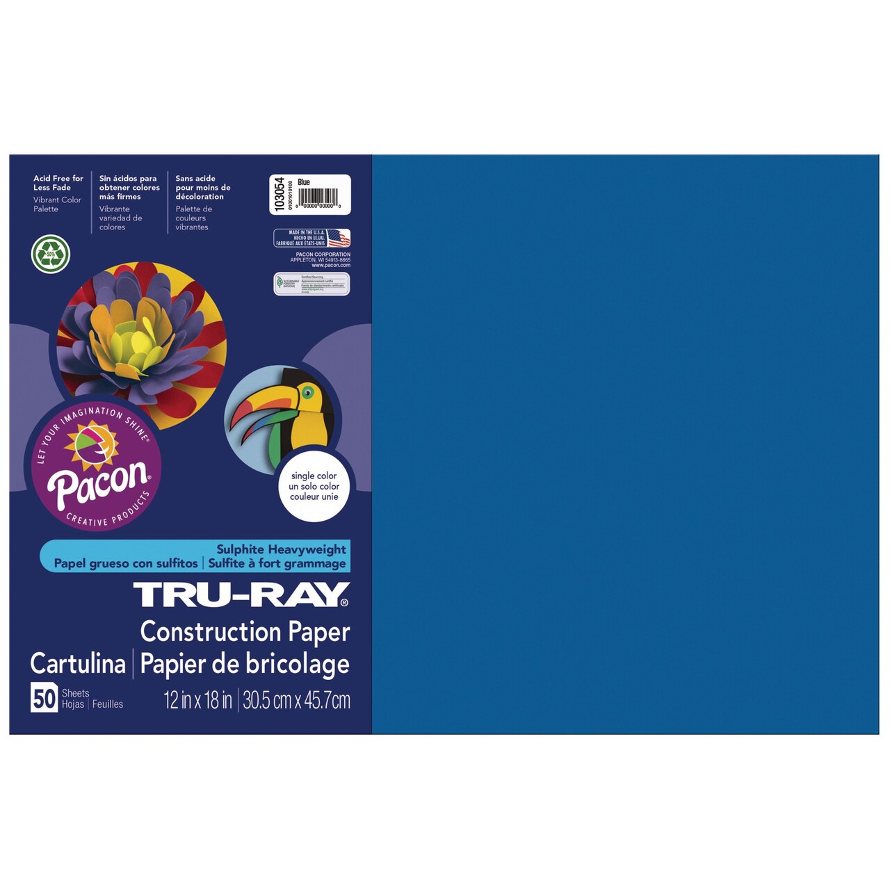 Tru-Ray Sulphite Acid-Free Non-Toxic Construction Paper, 76 lb, 12 x 18 Inches, Blue, Pack of 50
